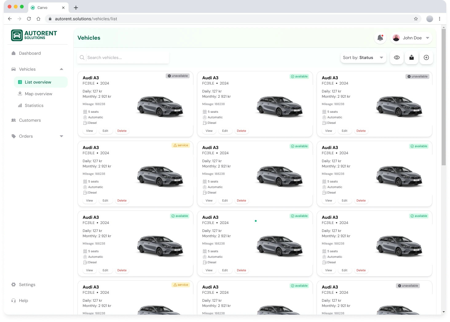 Autorent — flåteoversikt